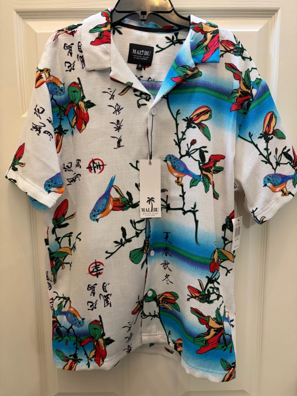 Malibu Beach Club Tropical Bird Print Shirt - White & Blue